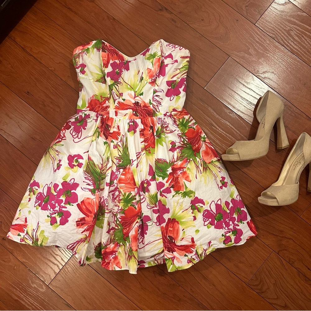 Allen B. Pink Sleeveless Sweetheart Sundress floral pink a line Size 2